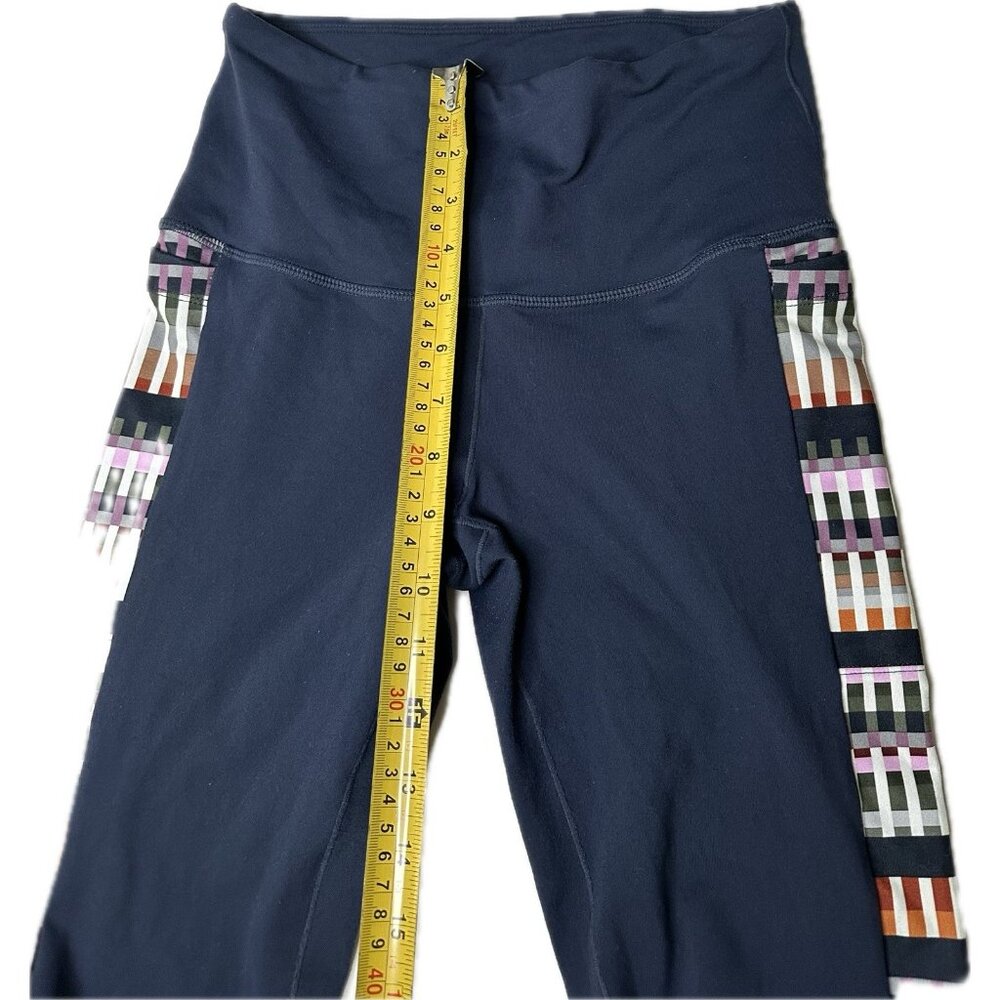 Prana Laye Navy Blue Striped Plaid High Rise Pocket Tight Leggings Size Small - Picture 8 of 9